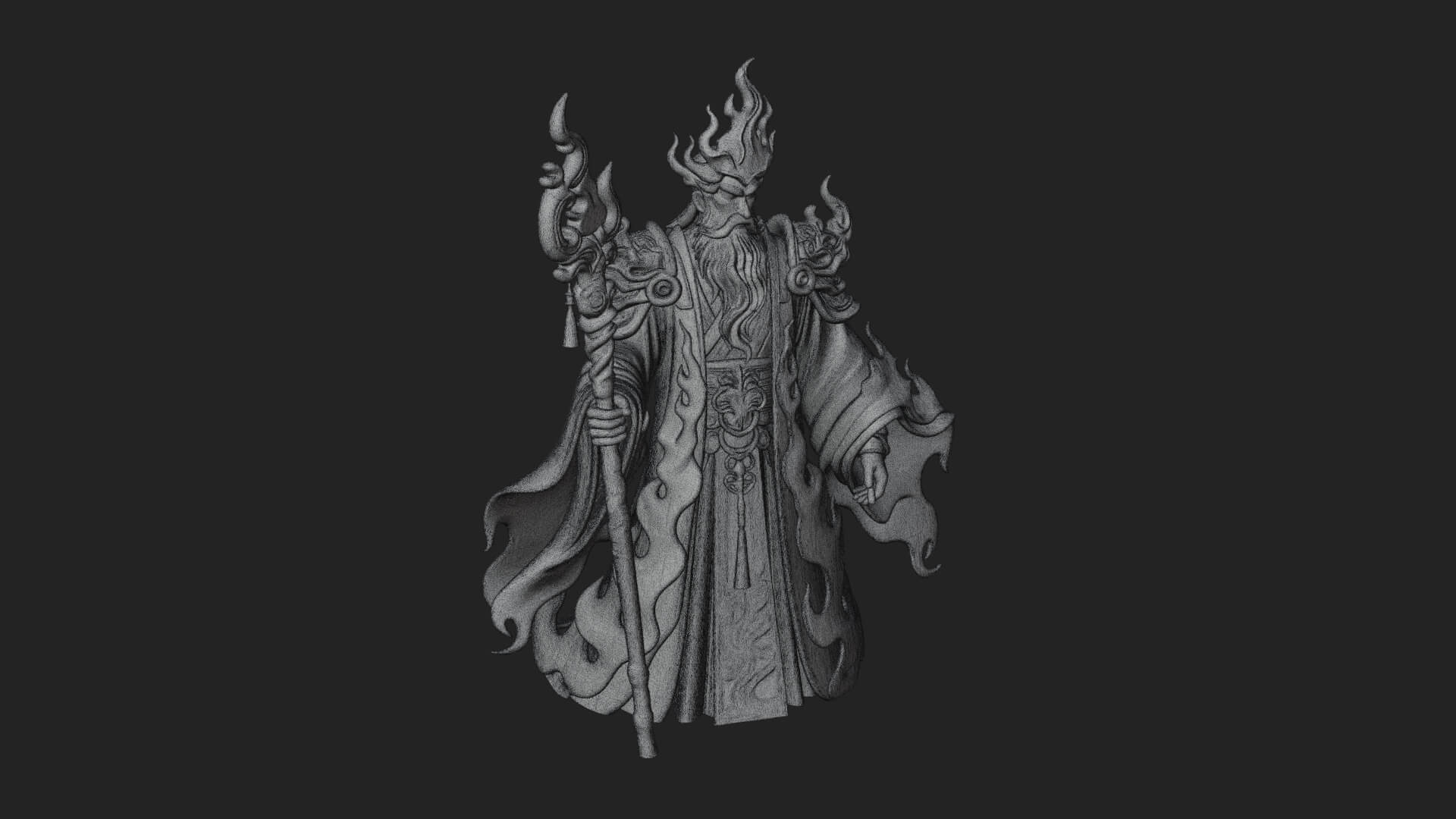 Hooded Wizard with Staff Statue Design 32 3D Print Model 3D Model