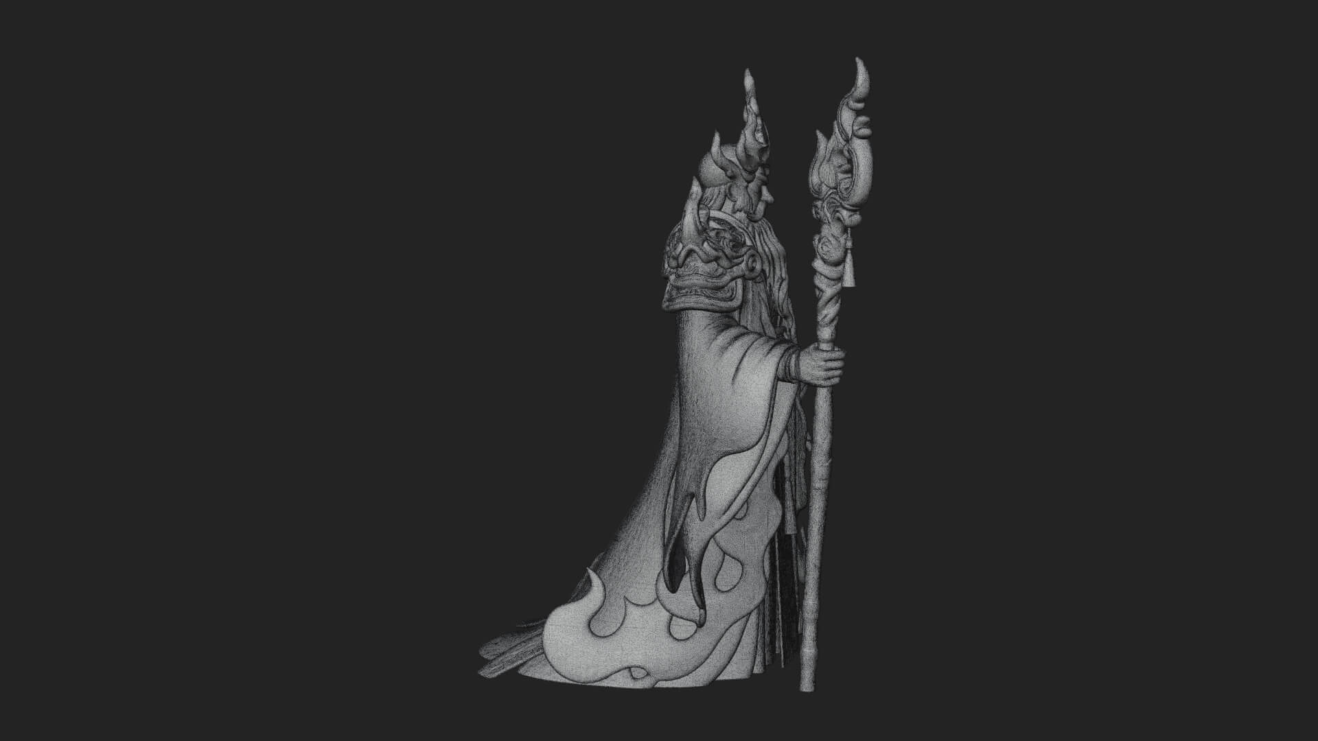 Hooded Wizard with Staff Statue Design 32 3D Print Model 3D Model