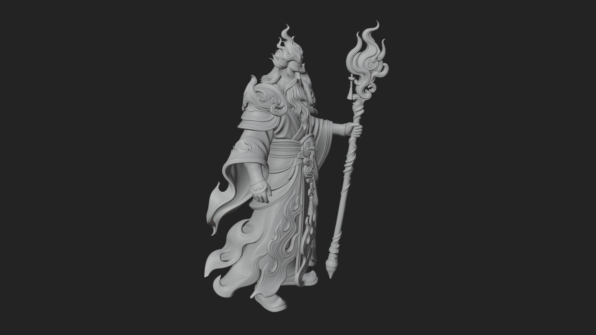 Hooded Wizard with Staff Statue Design 33 3D Print Model 3D Model