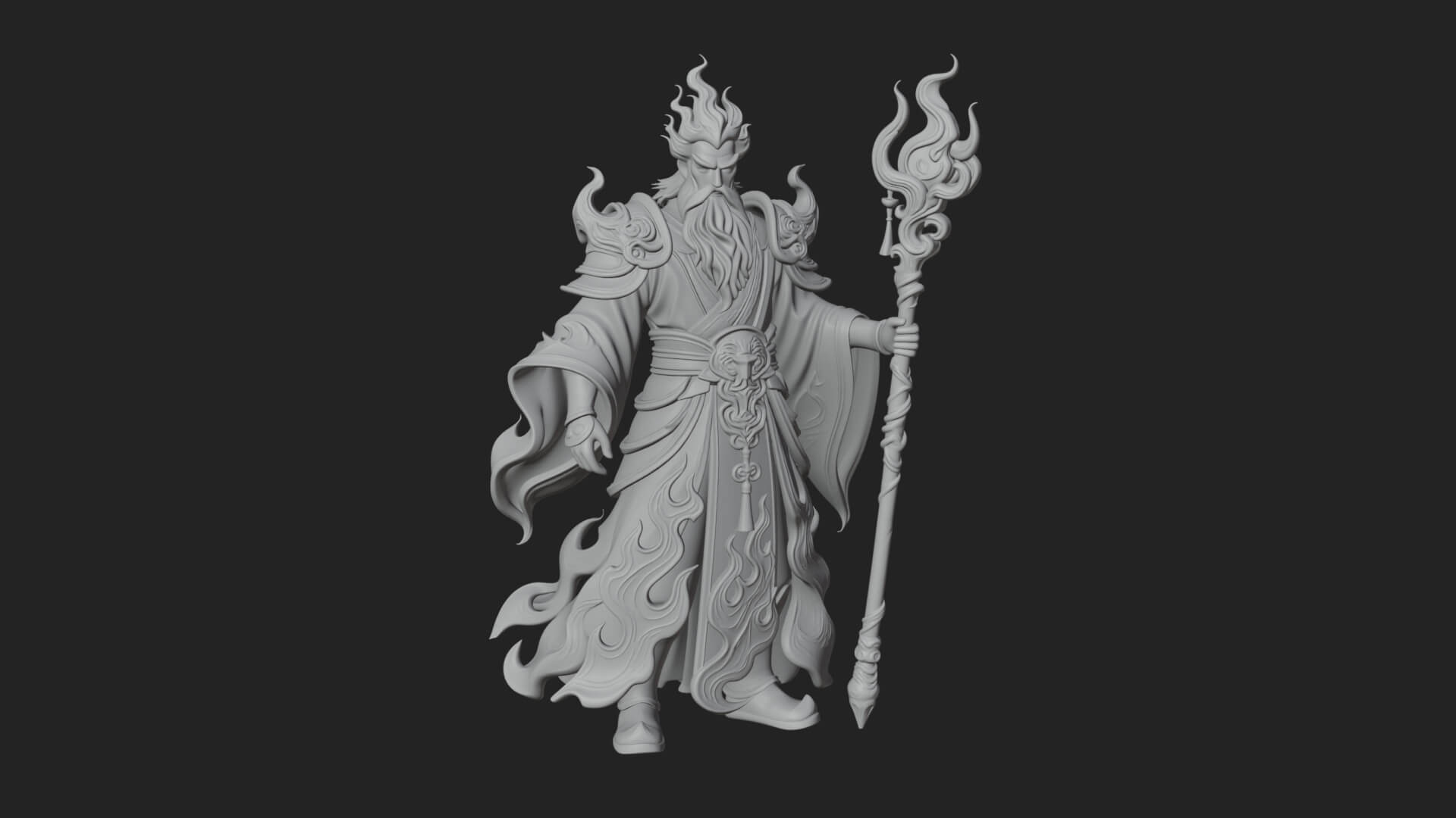 Hooded Wizard with Staff Statue Design 33 3D Print Model 3D Model