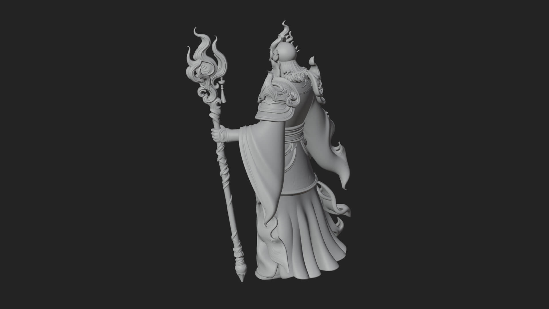 Hooded Wizard with Staff Statue Design 33 3D Print Model 3D Model