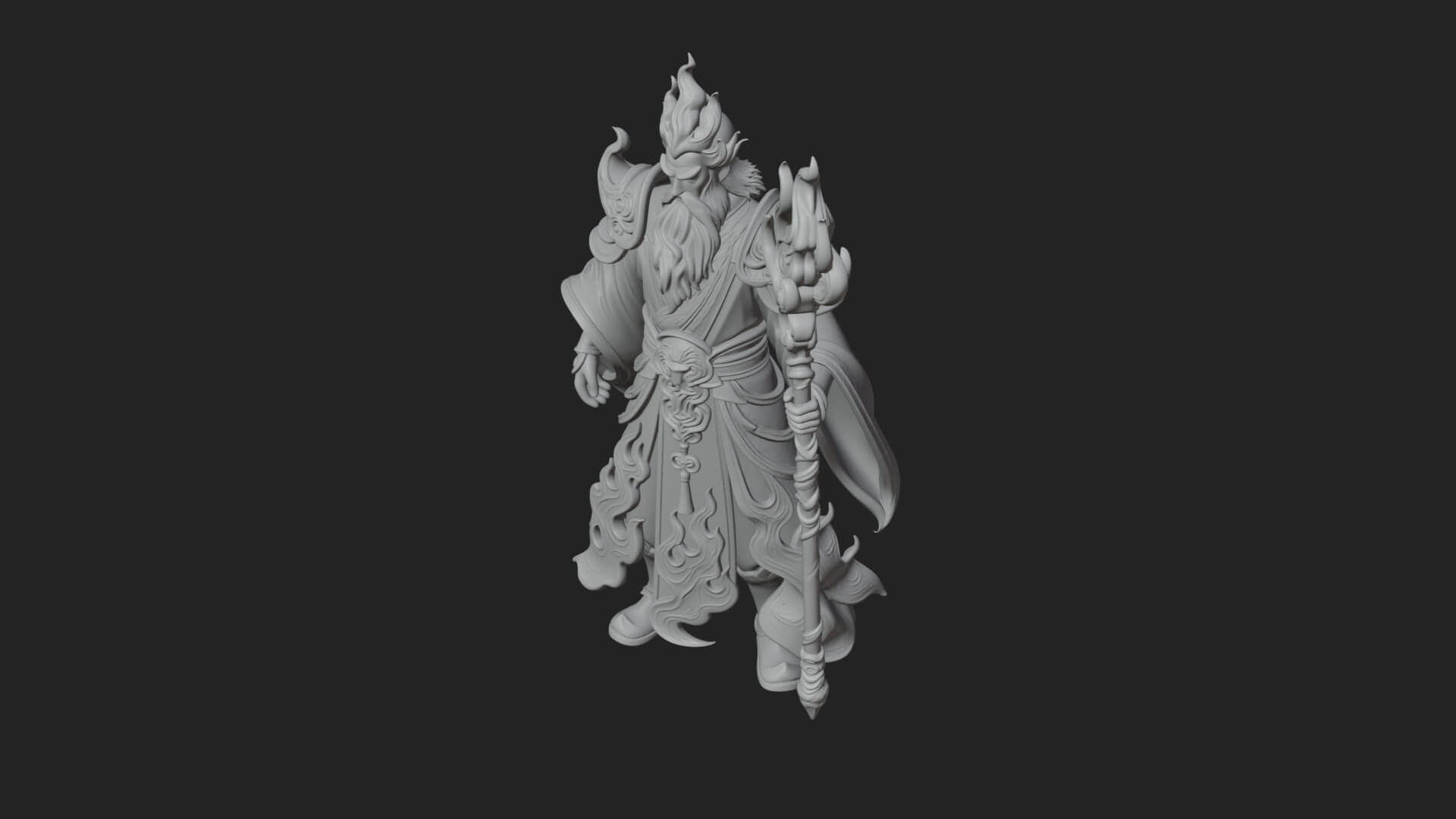Hooded Wizard with Staff Statue Design 33 3D Print Model 3D Model