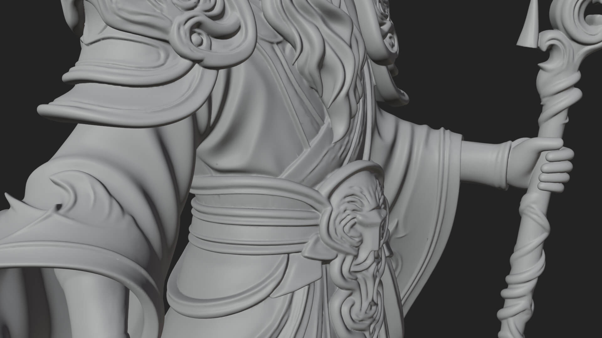 Hooded Wizard with Staff Statue Design 33 3D Print Model 3D Model