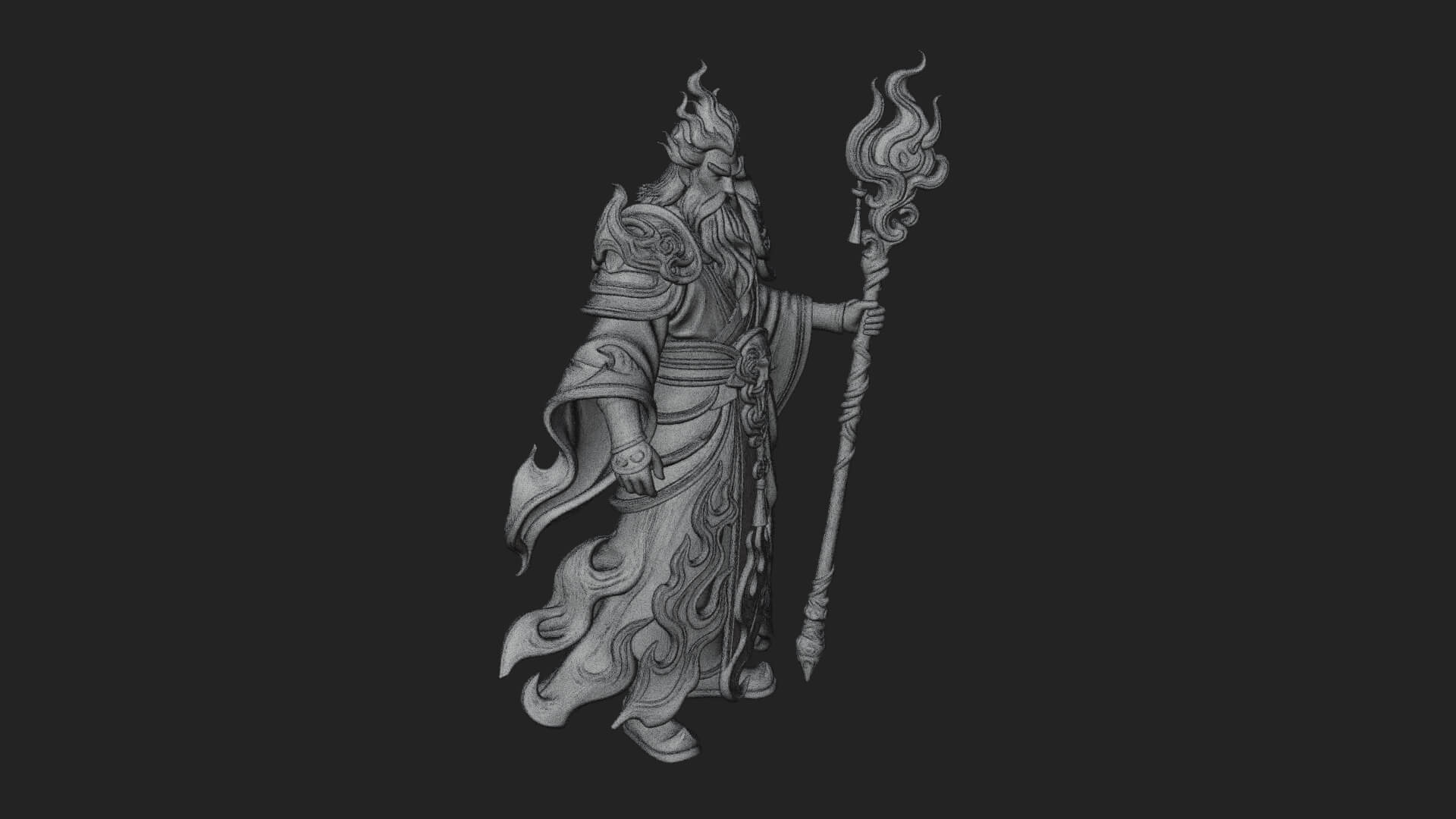 Hooded Wizard with Staff Statue Design 33 3D Print Model 3D Model
