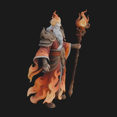 Hooded Wizard with Staff Statue Design 33 3D Print Model