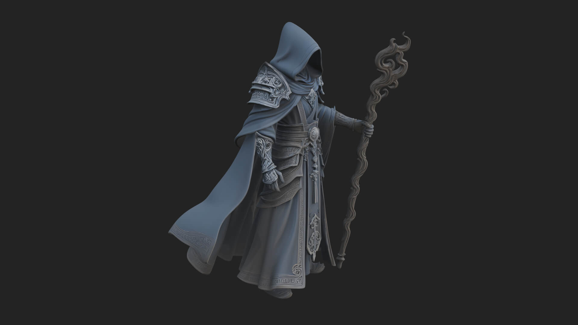 Hooded Wizard with Staff Statue Design 34 3D Print Model 3D Model