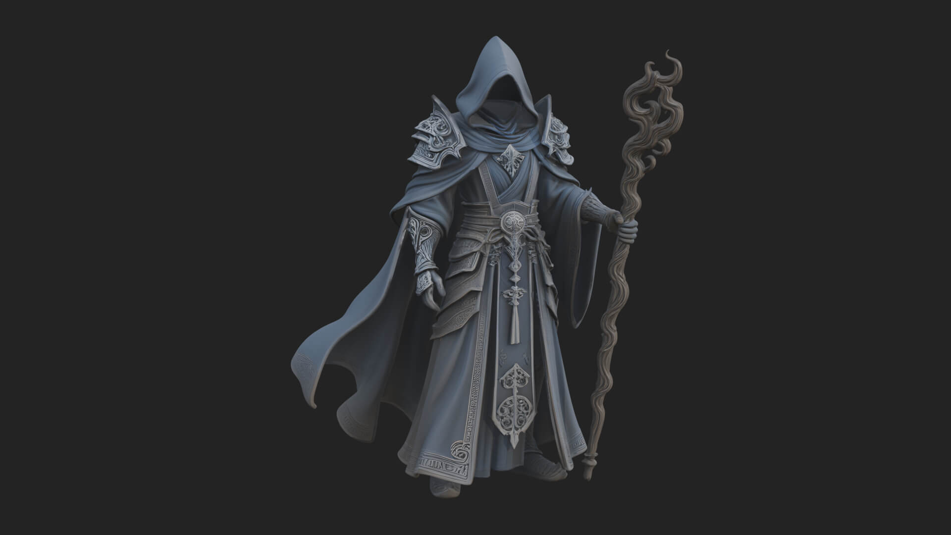 Hooded Wizard with Staff Statue Design 34 3D Print Model 3D Model