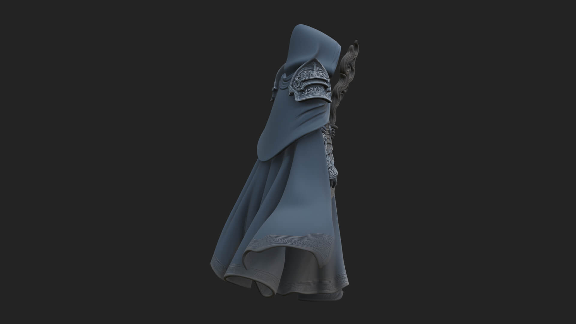 Hooded Wizard with Staff Statue Design 34 3D Print Model 3D Model