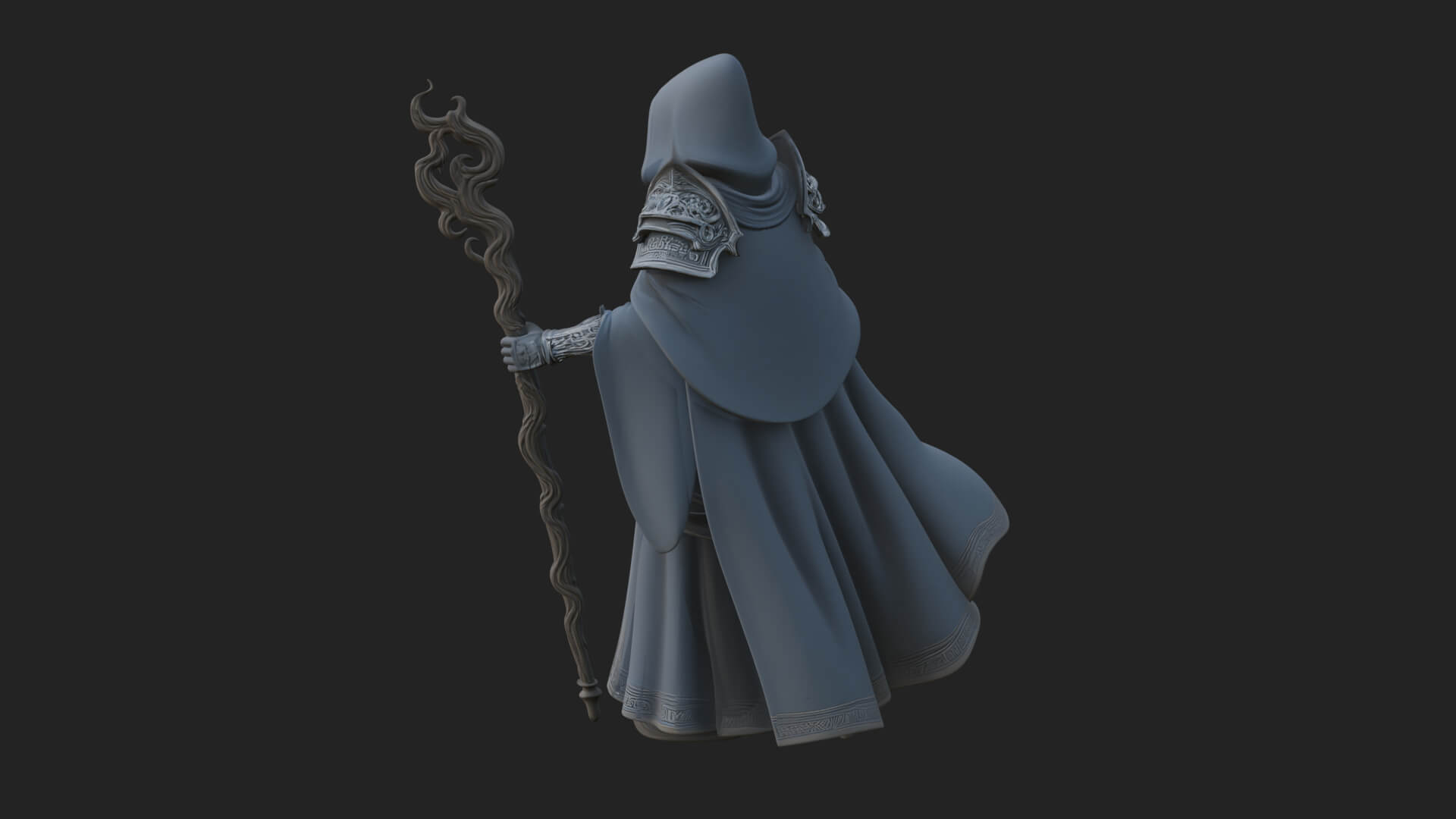 Hooded Wizard with Staff Statue Design 34 3D Print Model 3D Model
