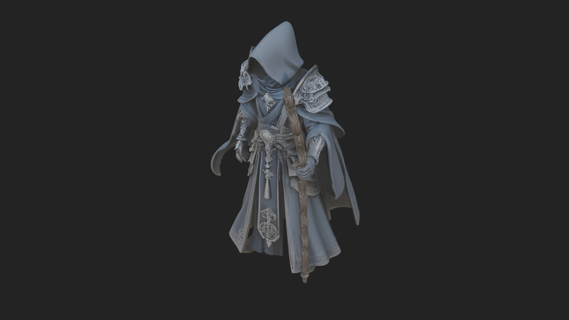 Hooded Wizard with Staff Statue Design 34 3D Print Model 3D Model