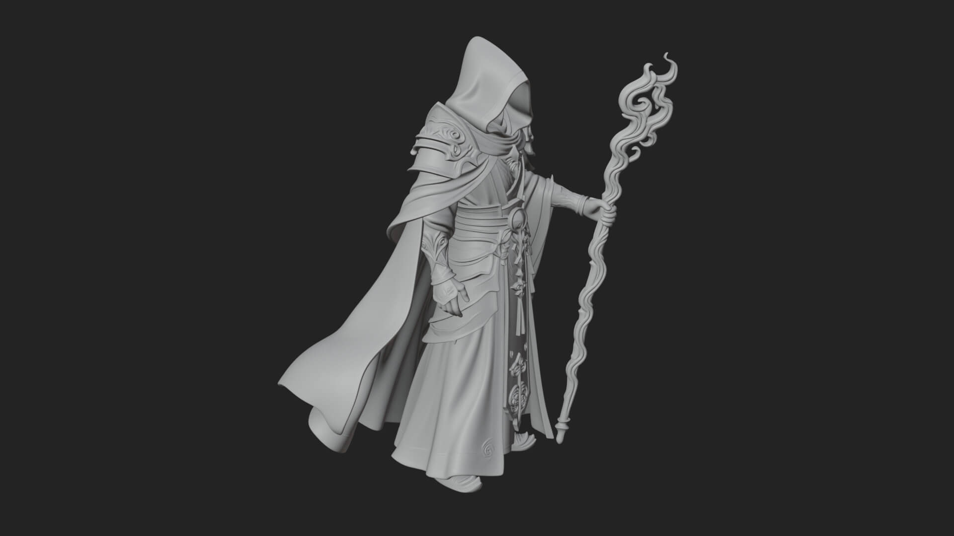 Hooded Wizard with Staff Statue Design 34 3D Print Model 3D Model