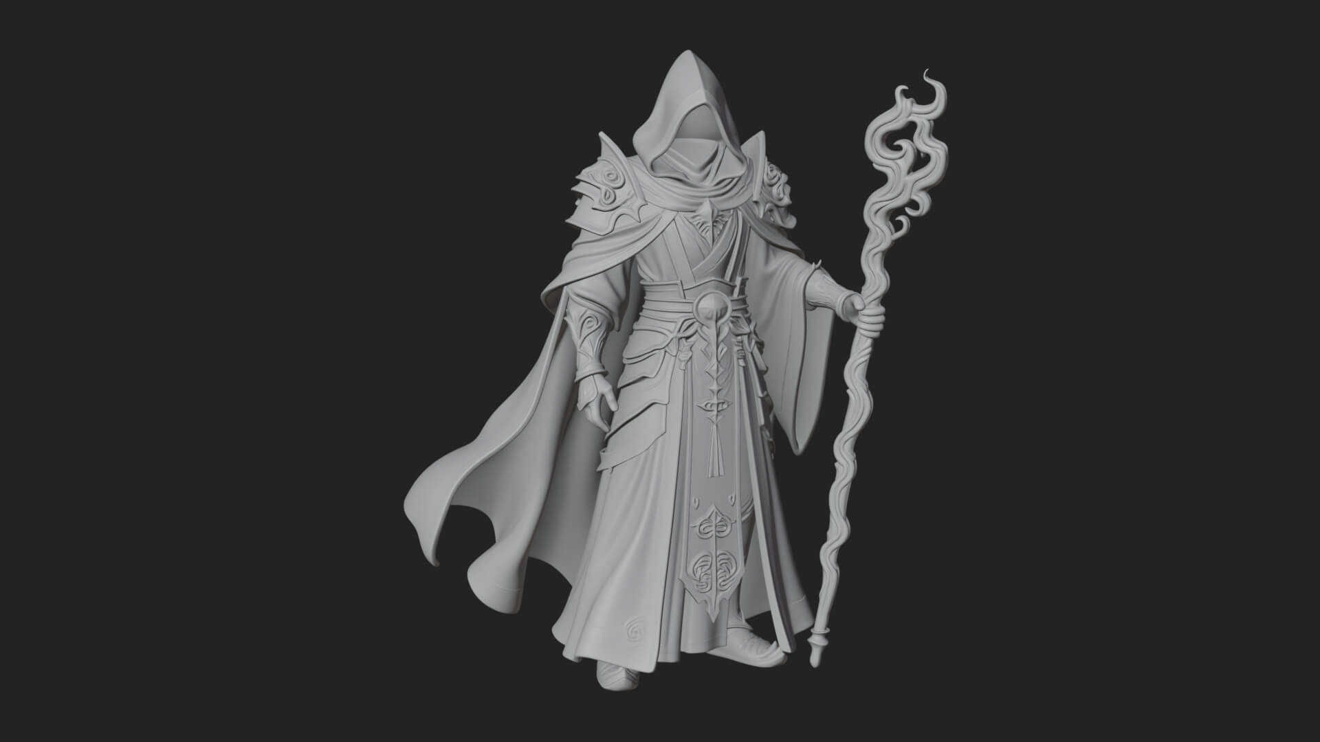 Hooded Wizard with Staff Statue Design 34 3D Print Model 3D Model