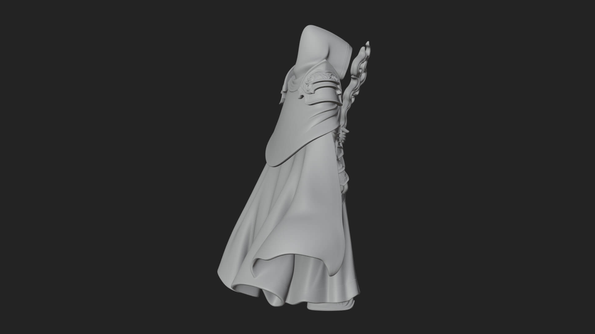 Hooded Wizard with Staff Statue Design 34 3D Print Model 3D Model