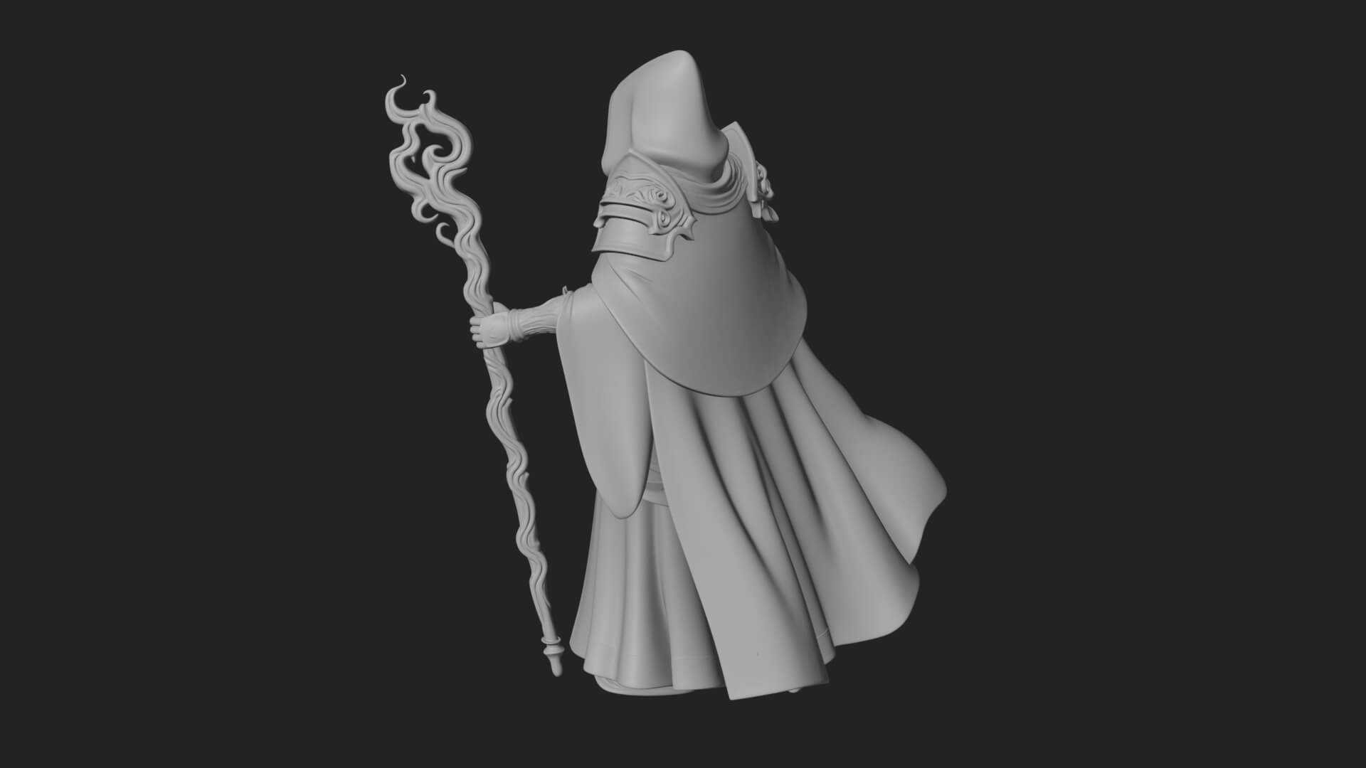 Hooded Wizard with Staff Statue Design 34 3D Print Model 3D Model