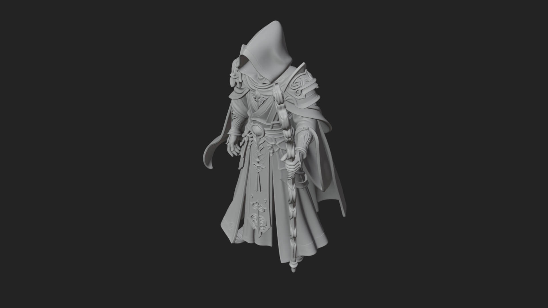 Hooded Wizard with Staff Statue Design 34 3D Print Model 3D Model