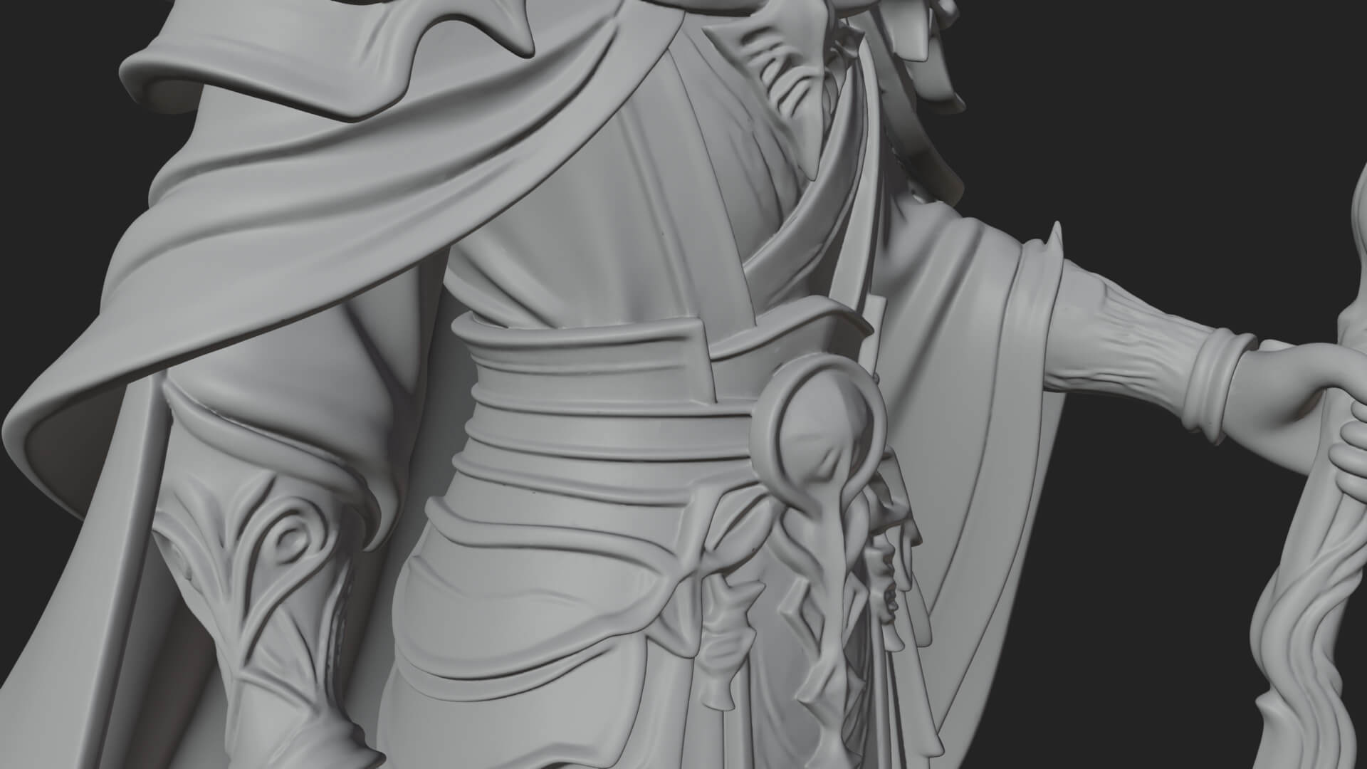 Hooded Wizard with Staff Statue Design 34 3D Print Model 3D Model