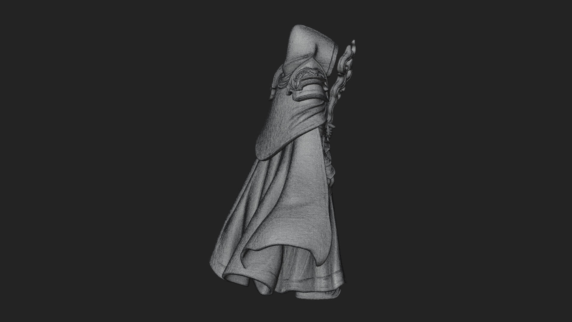 Hooded Wizard with Staff Statue Design 34 3D Print Model 3D Model