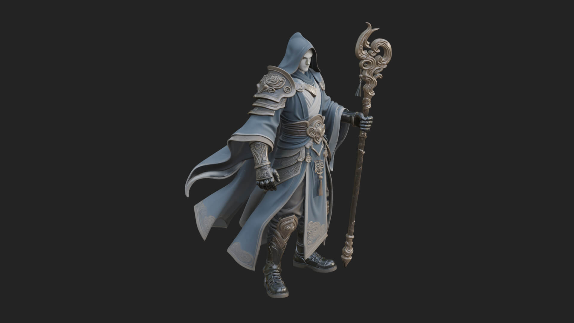 Hooded Wizard with Staff Statue Design 35 3D Print Model 3D Model