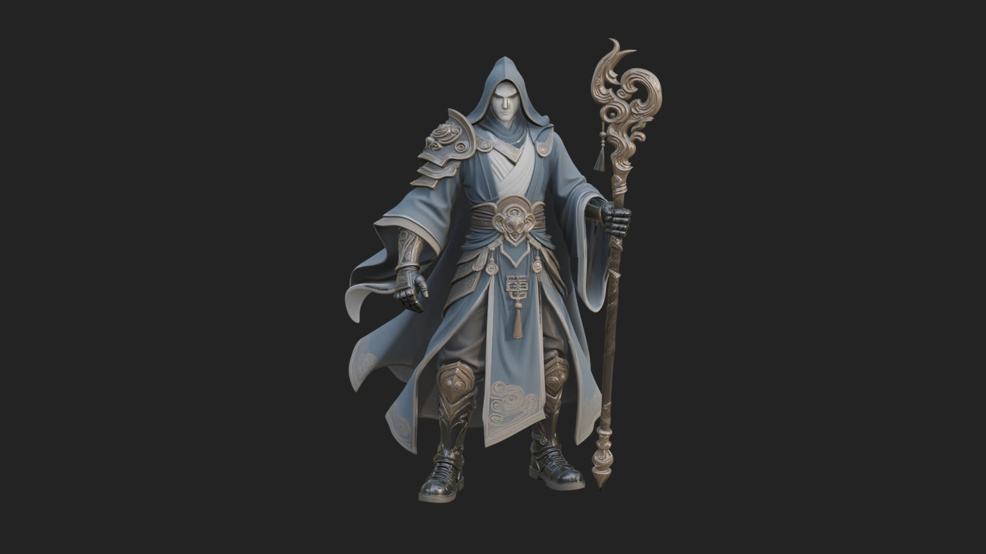 Hooded Wizard with Staff Statue Design 35 3D Print Model 3D Model