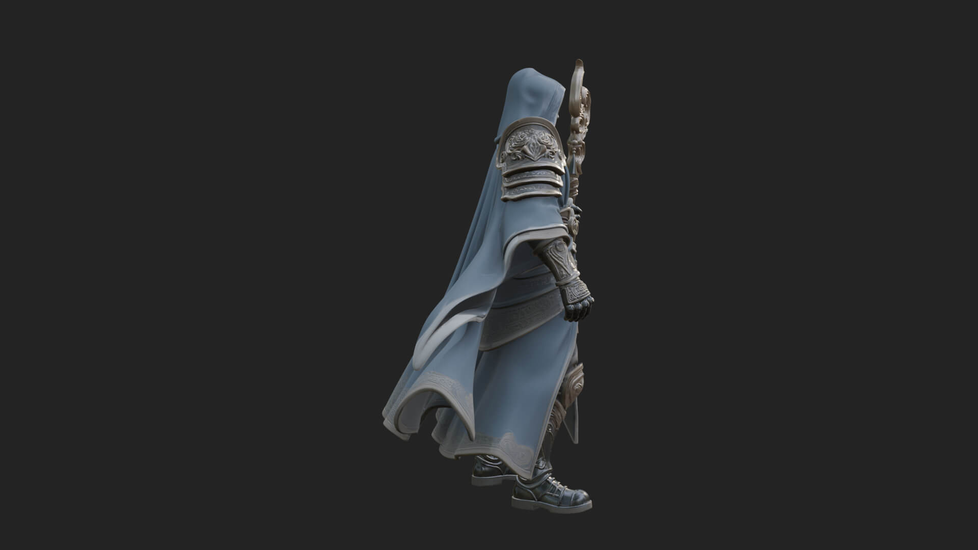 Hooded Wizard with Staff Statue Design 35 3D Print Model 3D Model