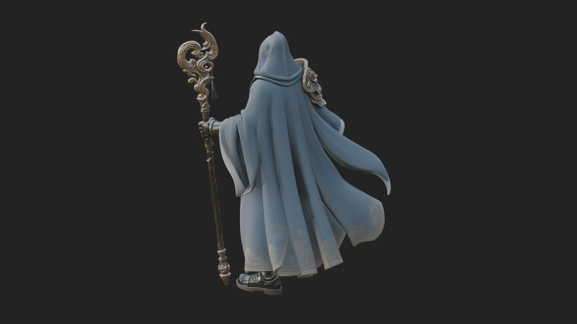 Hooded Wizard with Staff Statue Design 35 3D Print Model 3D Model