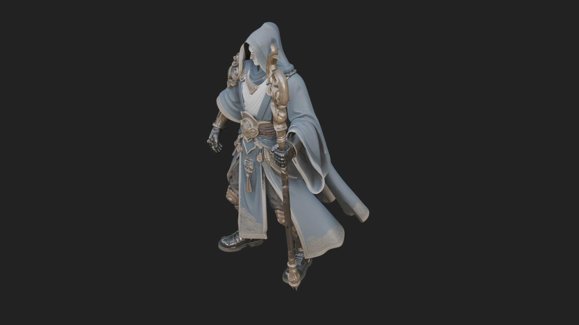 Hooded Wizard with Staff Statue Design 35 3D Print Model 3D Model