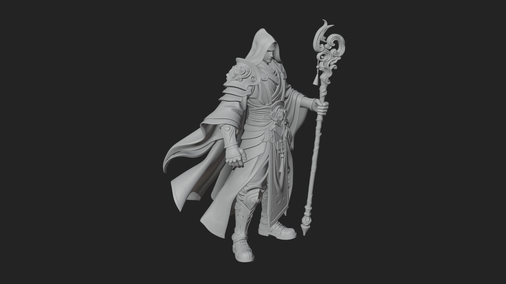 Hooded Wizard with Staff Statue Design 35 3D Print Model 3D Model
