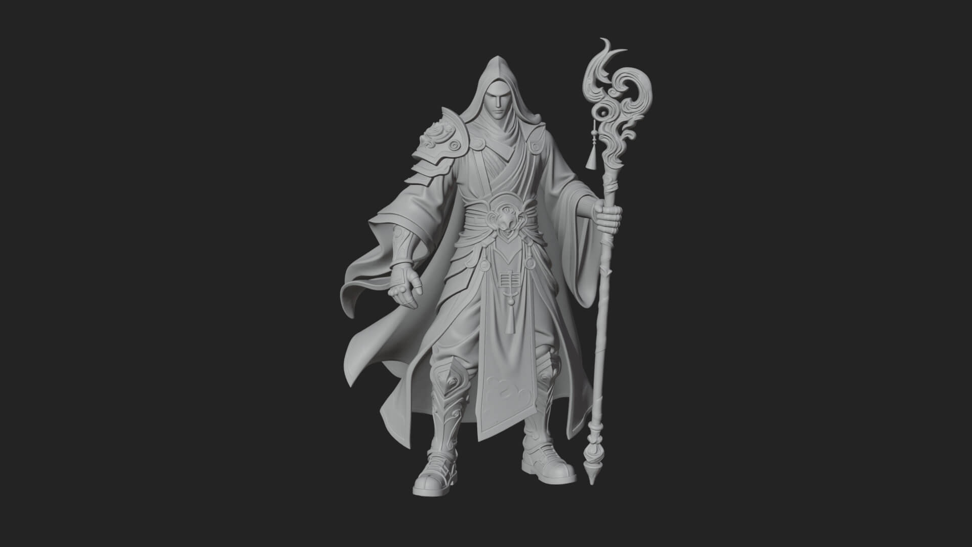 Hooded Wizard with Staff Statue Design 35 3D Print Model 3D Model