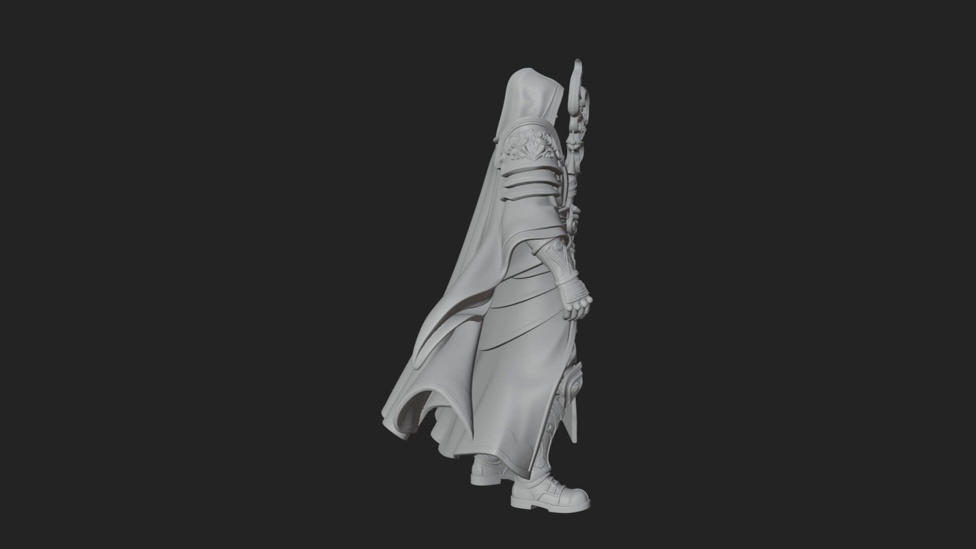 Hooded Wizard with Staff Statue Design 35 3D Print Model 3D Model