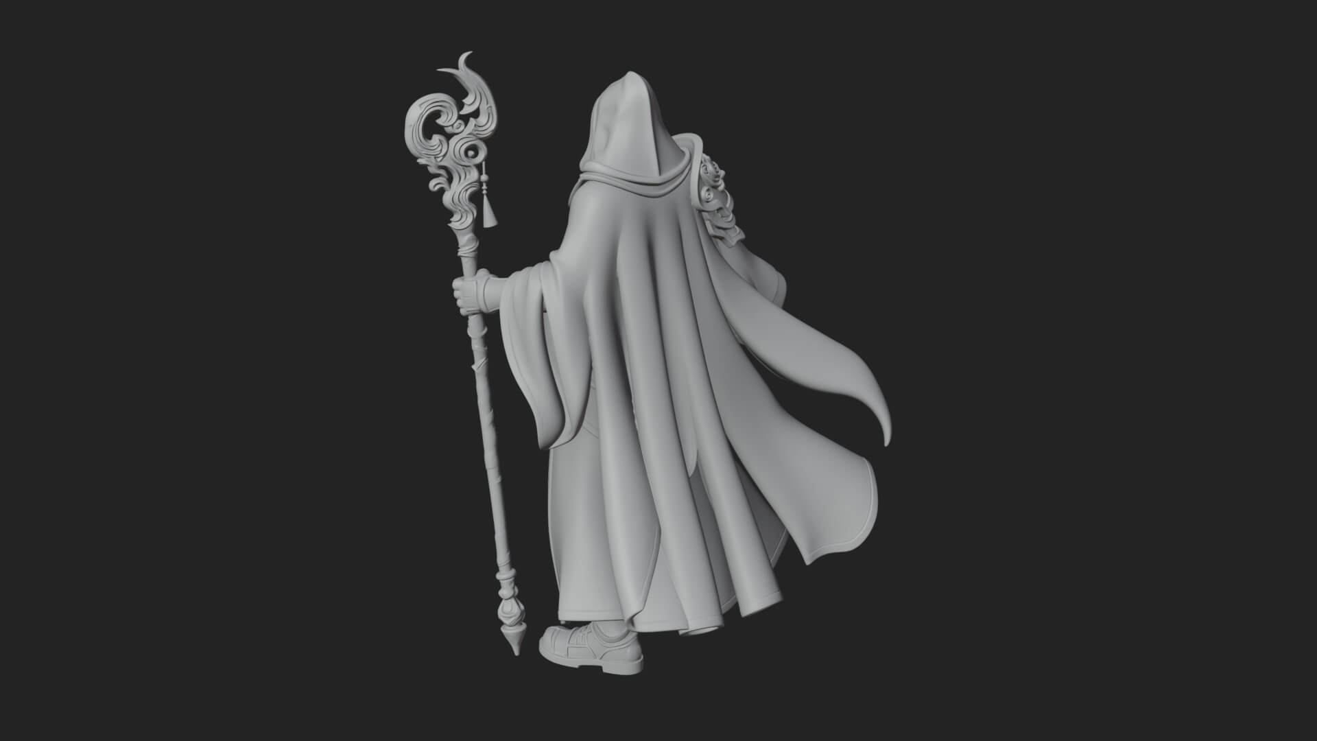 Hooded Wizard with Staff Statue Design 35 3D Print Model 3D Model