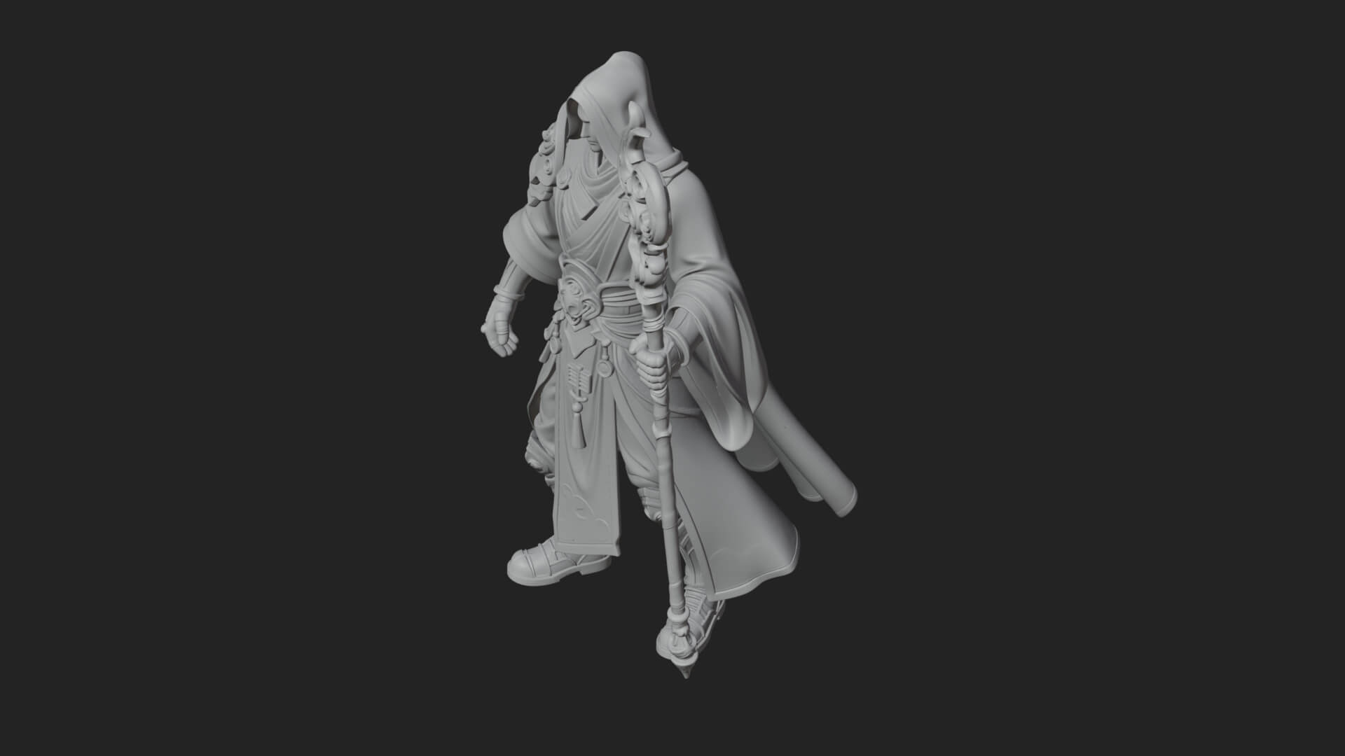 Hooded Wizard with Staff Statue Design 35 3D Print Model 3D Model