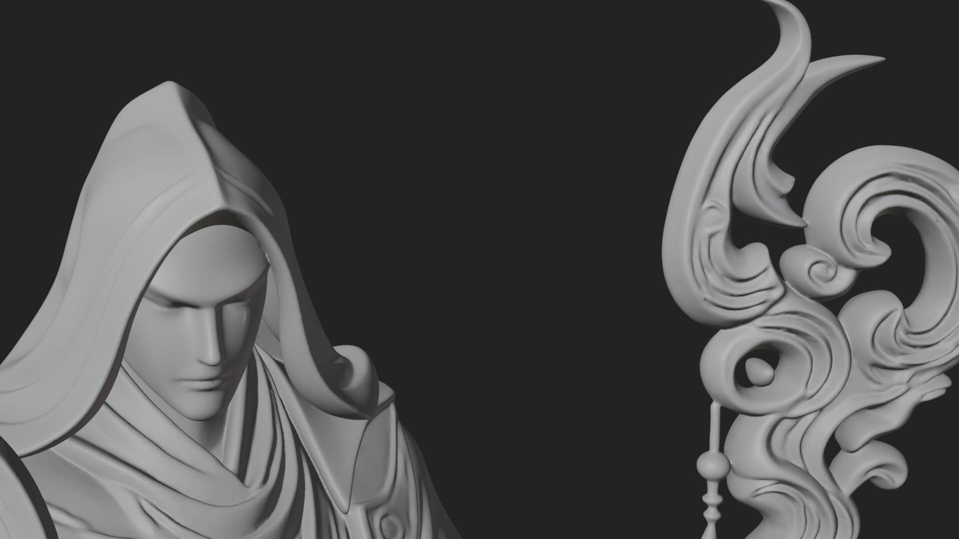 Hooded Wizard with Staff Statue Design 35 3D Print Model 3D Model