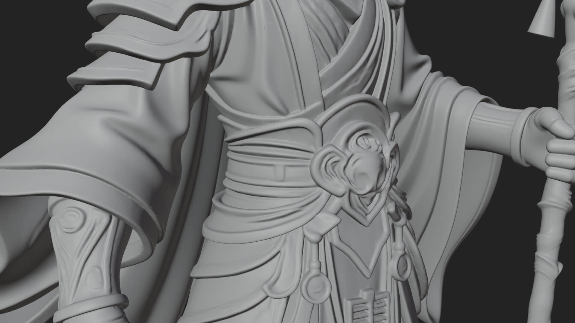Hooded Wizard with Staff Statue Design 35 3D Print Model 3D Model