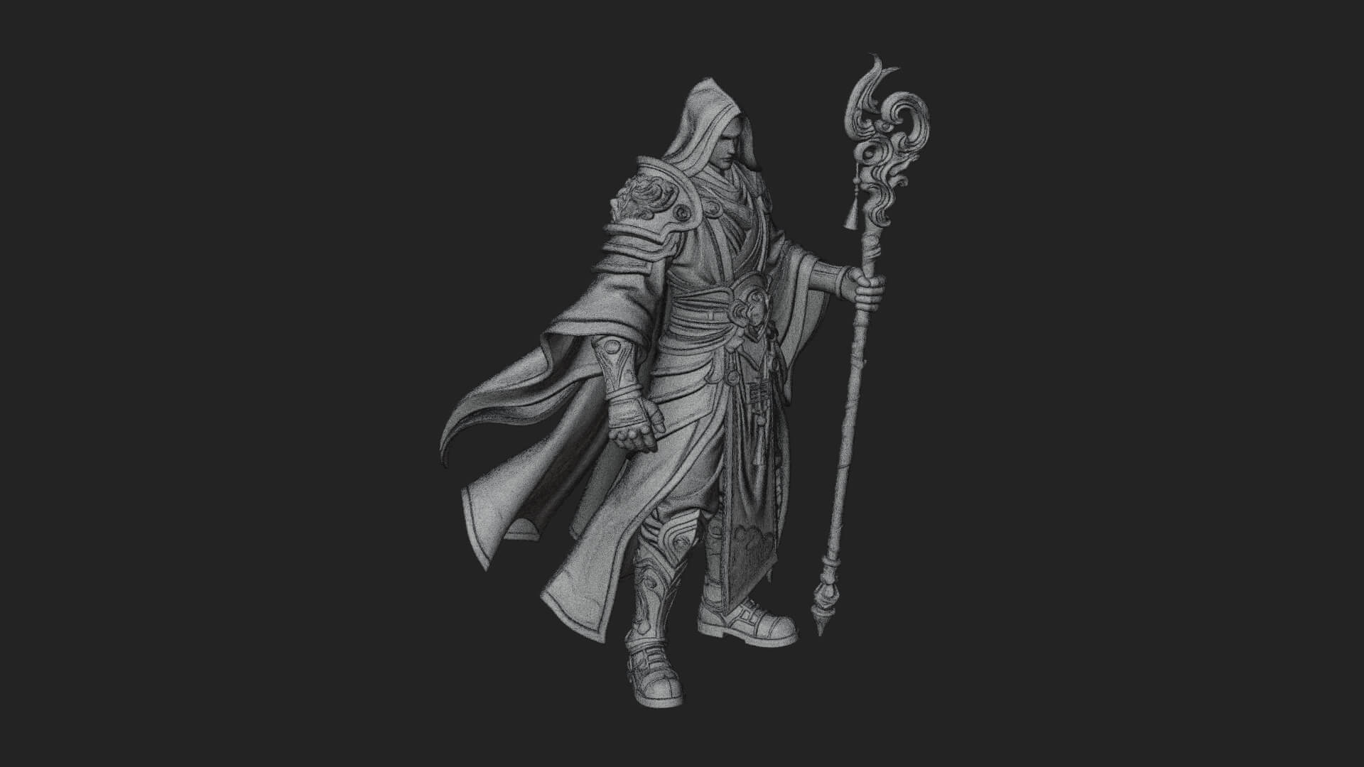 Hooded Wizard with Staff Statue Design 35 3D Print Model 3D Model