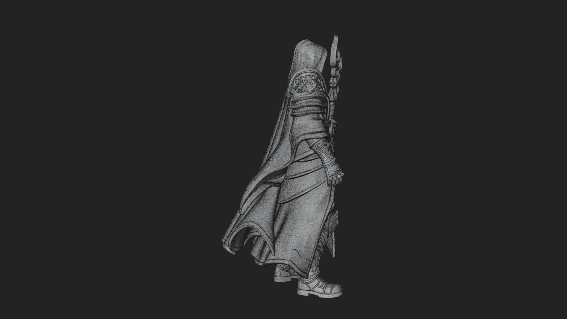 Hooded Wizard with Staff Statue Design 35 3D Print Model 3D Model