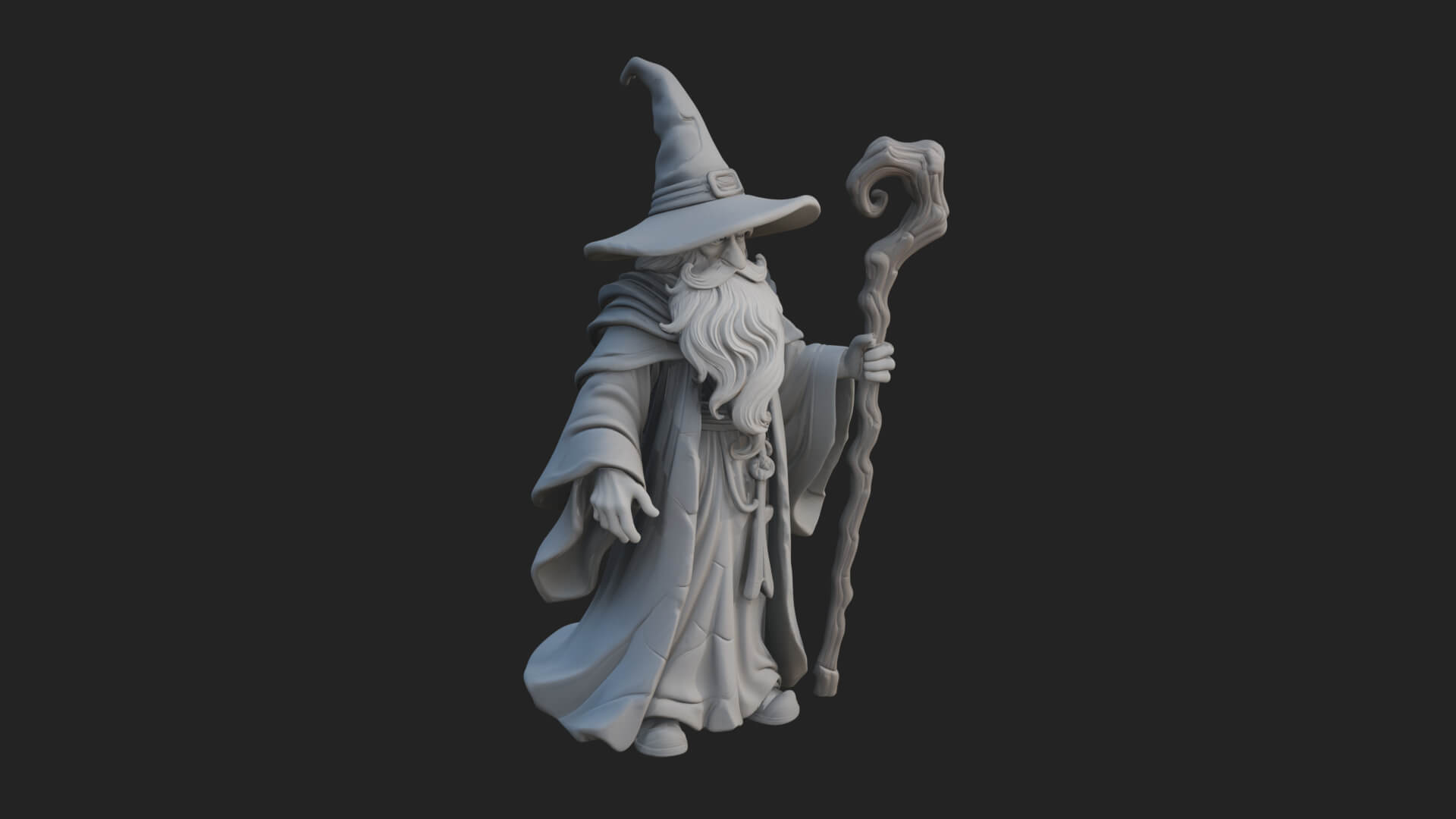 Hooded Wizard with Staff Statue Design 7 3D Print Model 3D Model
