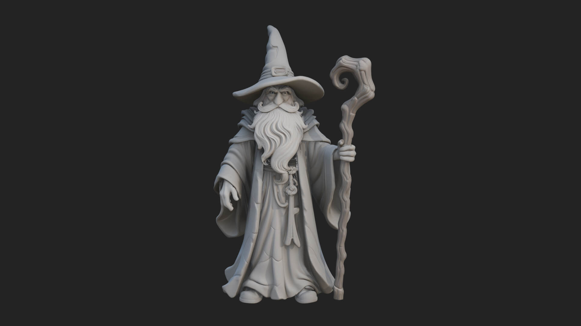 Hooded Wizard with Staff Statue Design 7 3D Print Model 3D Model