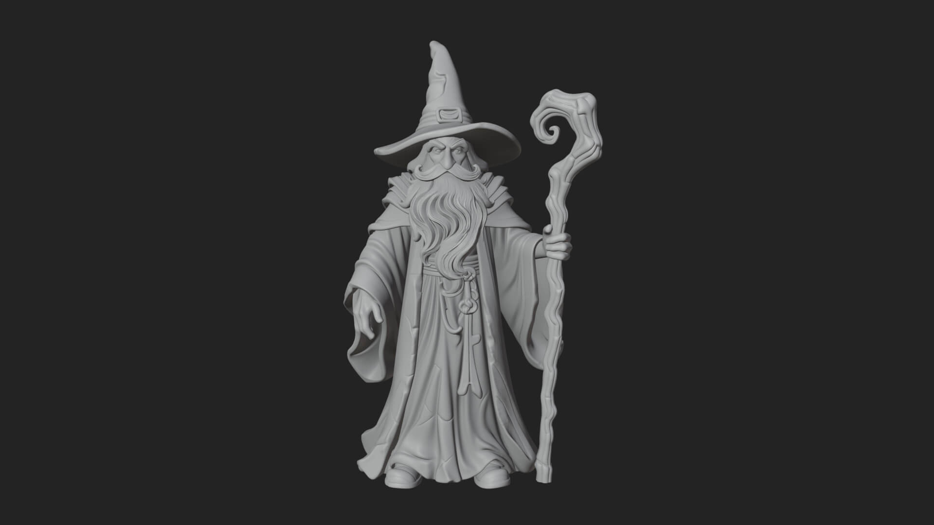 Hooded Wizard with Staff Statue Design 7 3D Print Model 3D Model