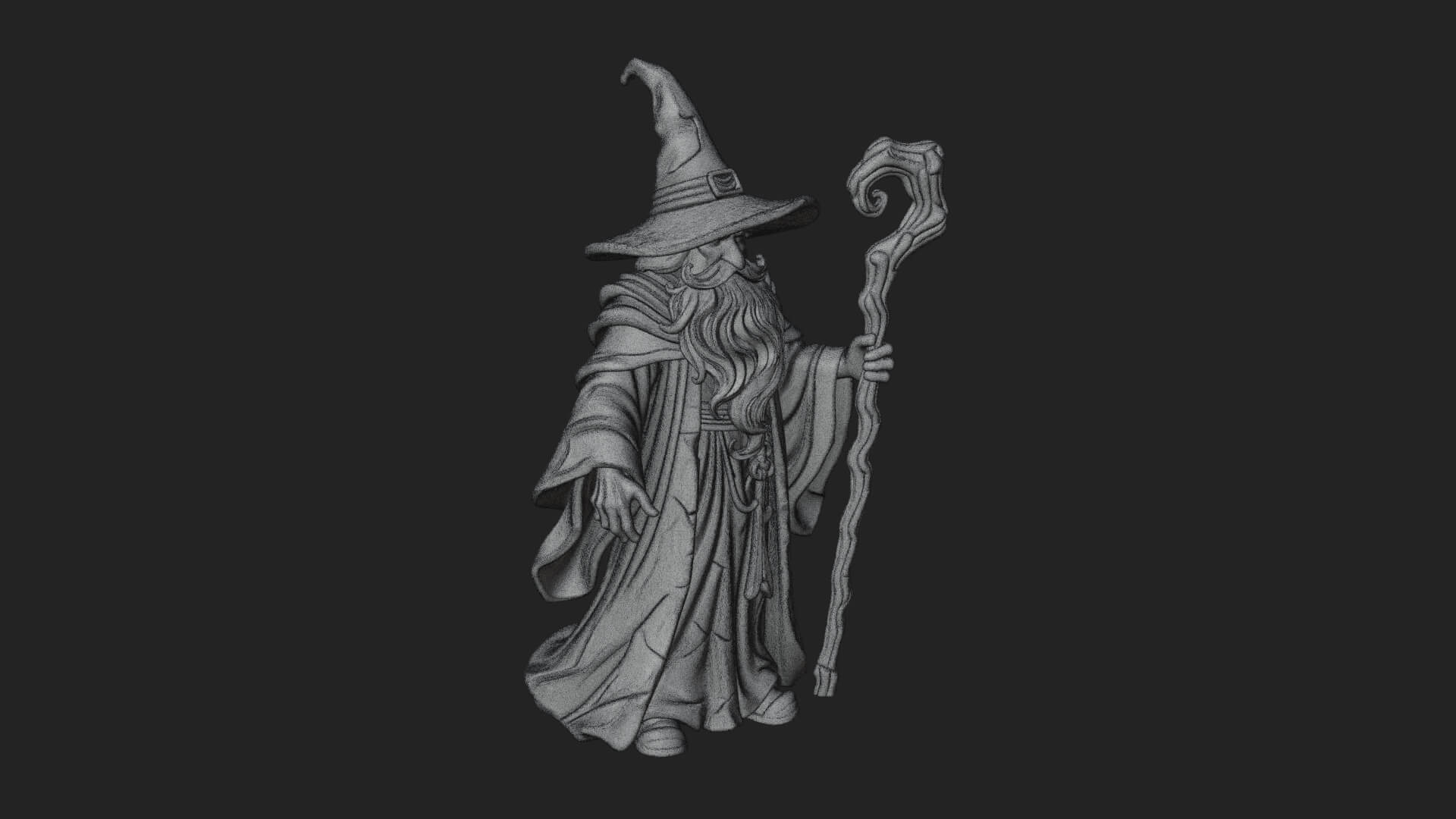 Hooded Wizard with Staff Statue Design 7 3D Print Model 3D Model