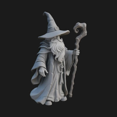 Hooded Wizard with Staff Statue Design 7 3D Print Model