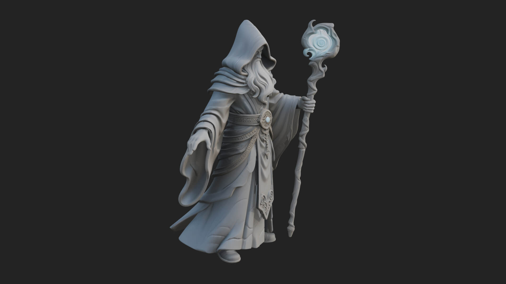 Hooded Wizard with Staff Statue Design 8 3D Print Model 3D Model