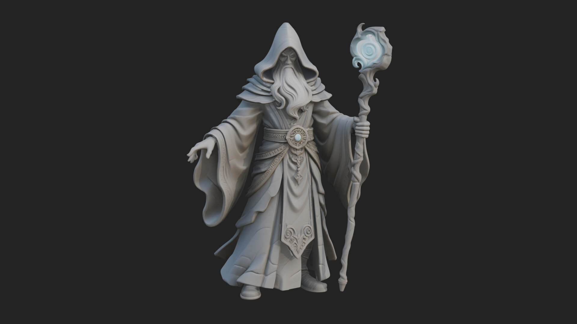 Hooded Wizard with Staff Statue Design 8 3D Print Model 3D Model
