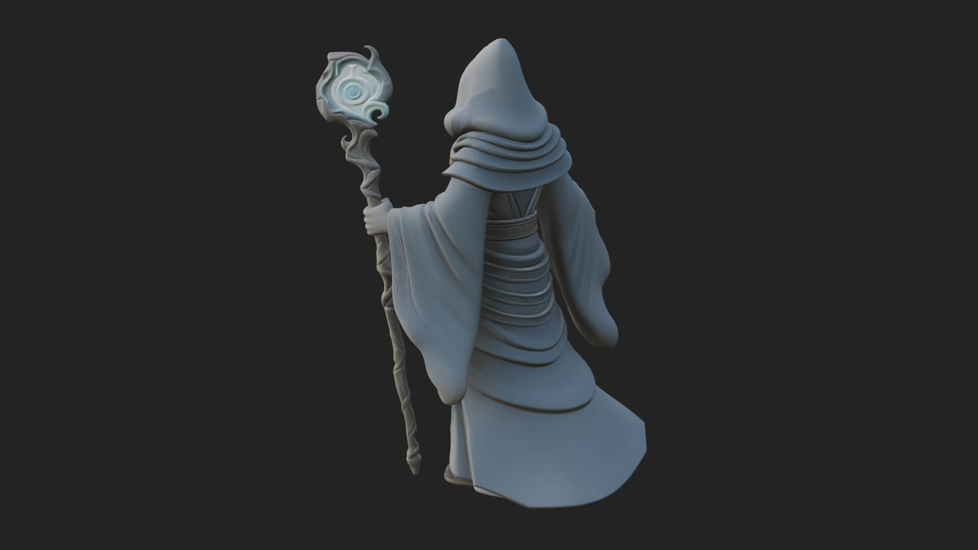 Hooded Wizard with Staff Statue Design 8 3D Print Model 3D Model