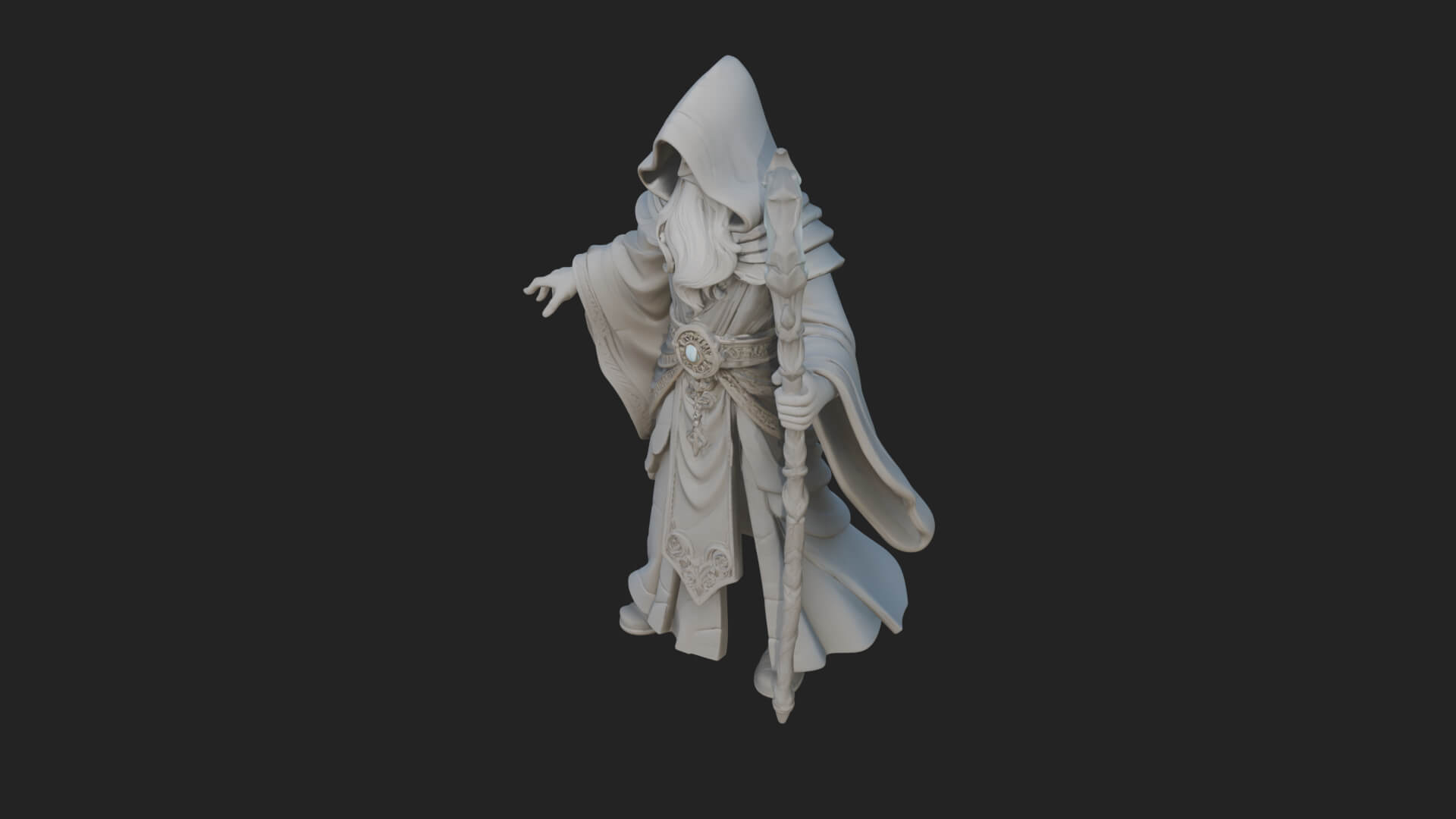 Hooded Wizard with Staff Statue Design 8 3D Print Model 3D Model
