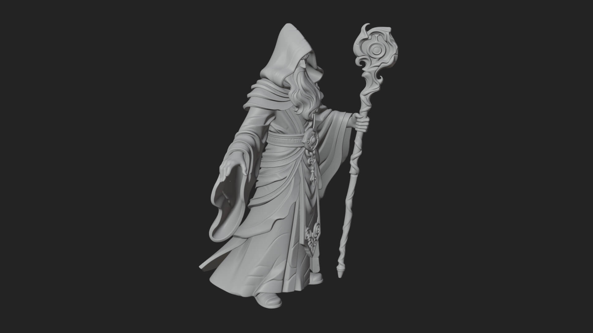 Hooded Wizard with Staff Statue Design 8 3D Print Model 3D Model