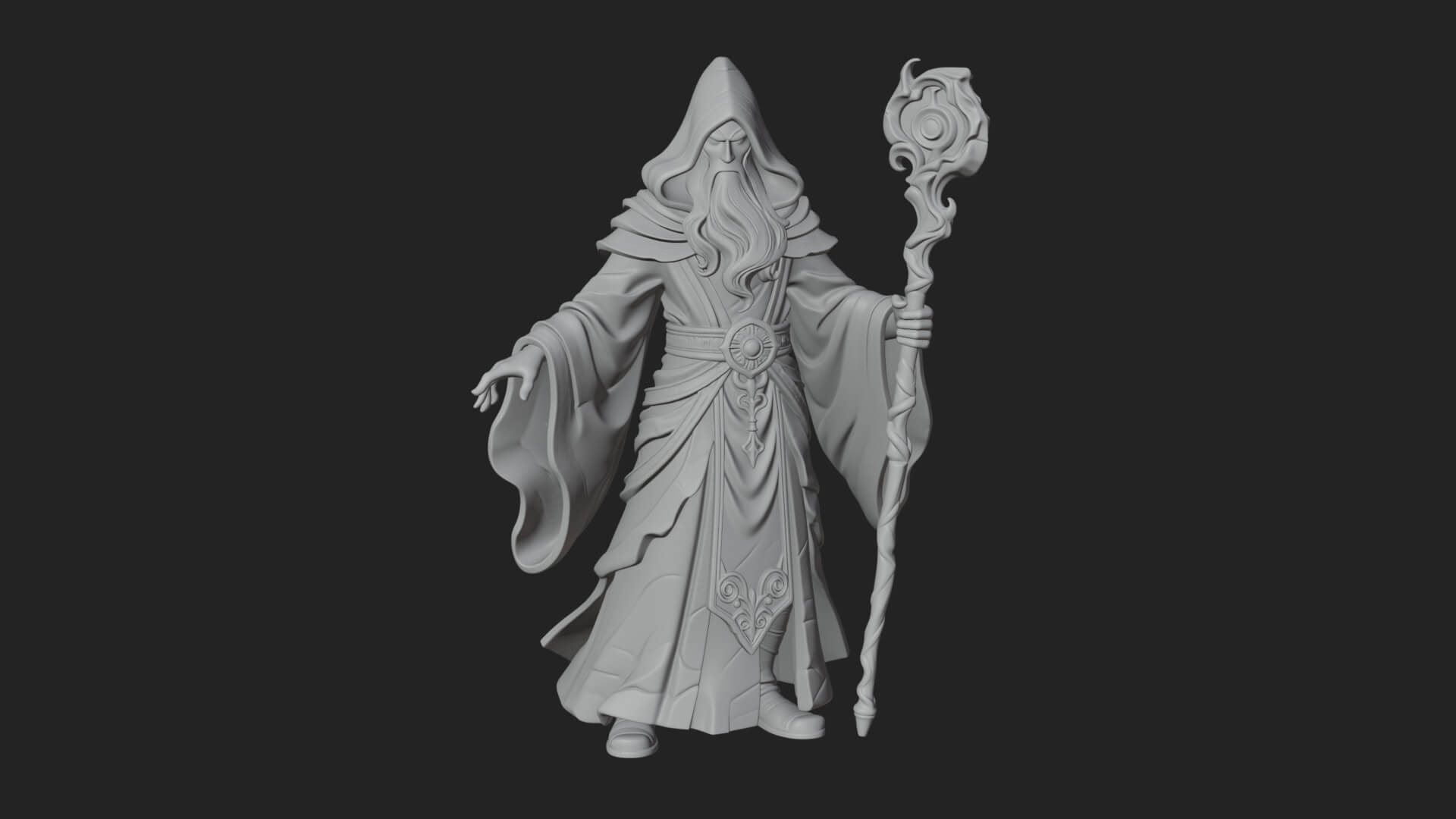 Hooded Wizard with Staff Statue Design 8 3D Print Model 3D Model