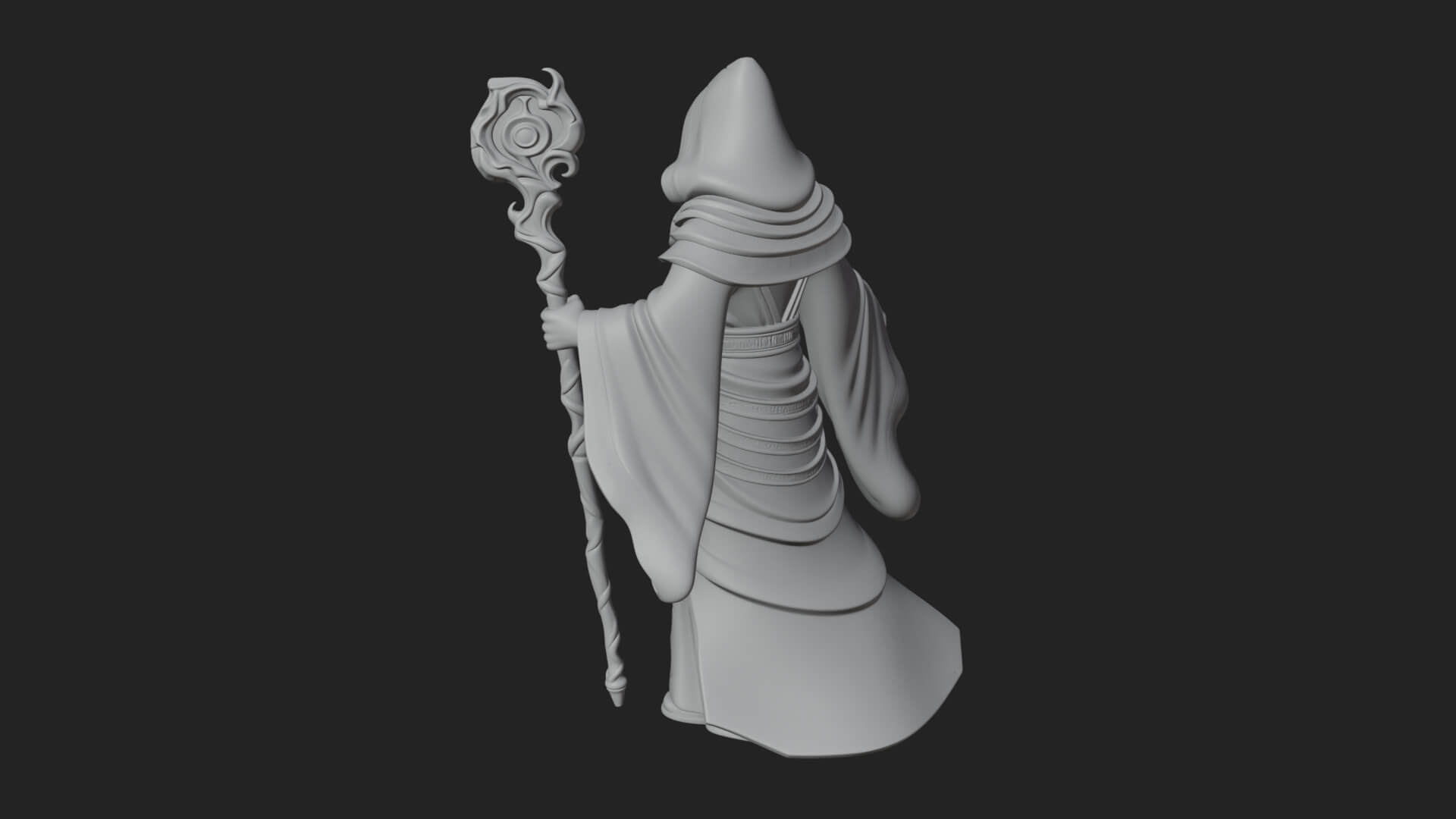 Hooded Wizard with Staff Statue Design 8 3D Print Model 3D Model