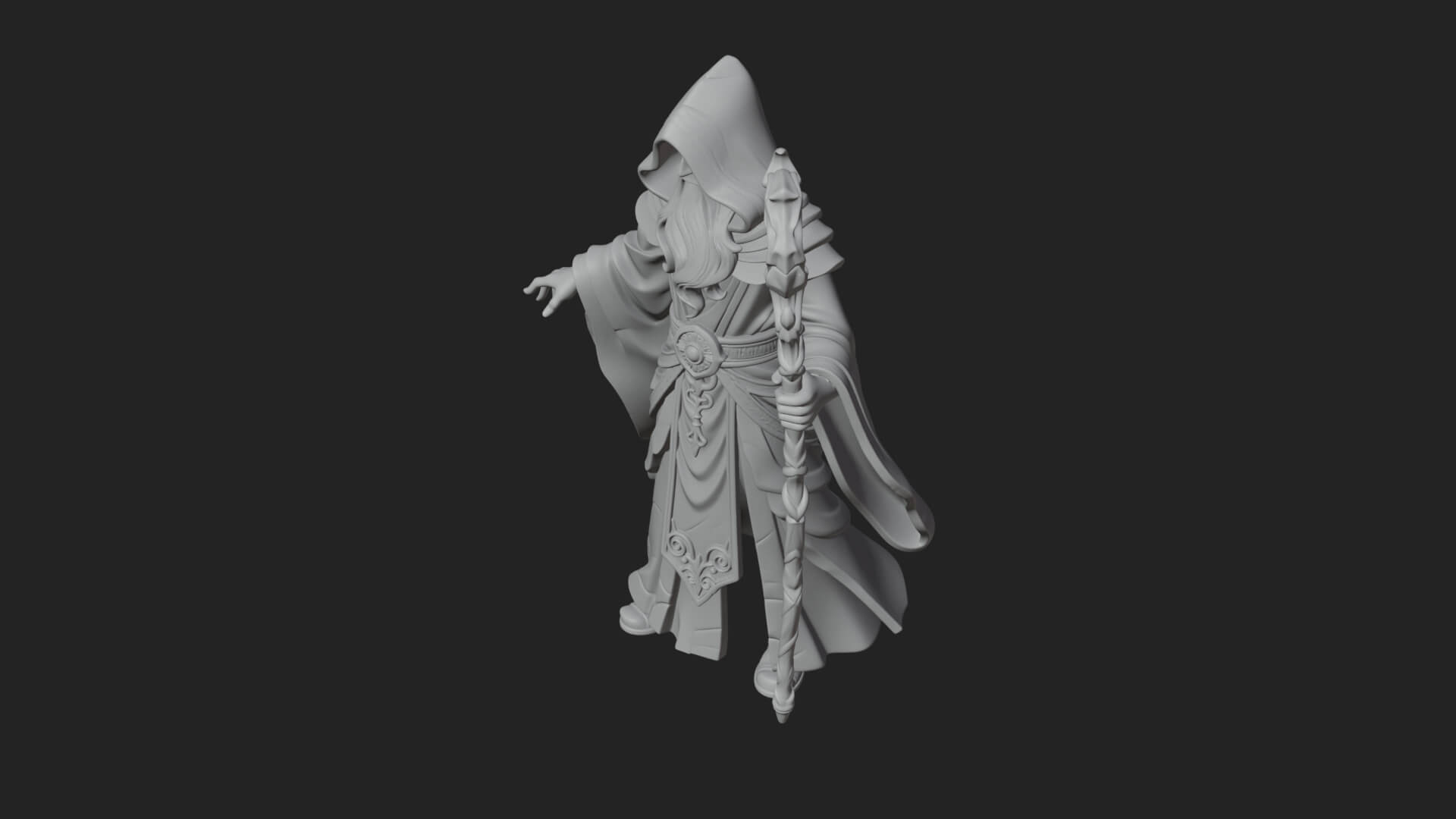 Hooded Wizard with Staff Statue Design 8 3D Print Model 3D Model