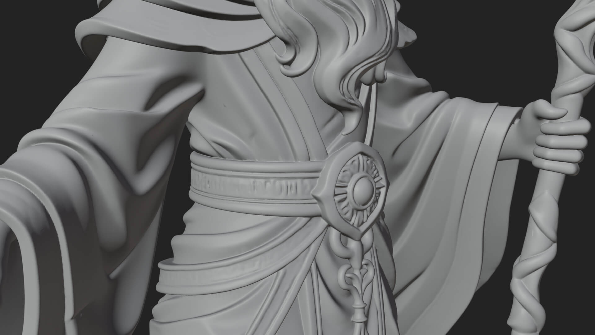 Hooded Wizard with Staff Statue Design 8 3D Print Model 3D Model