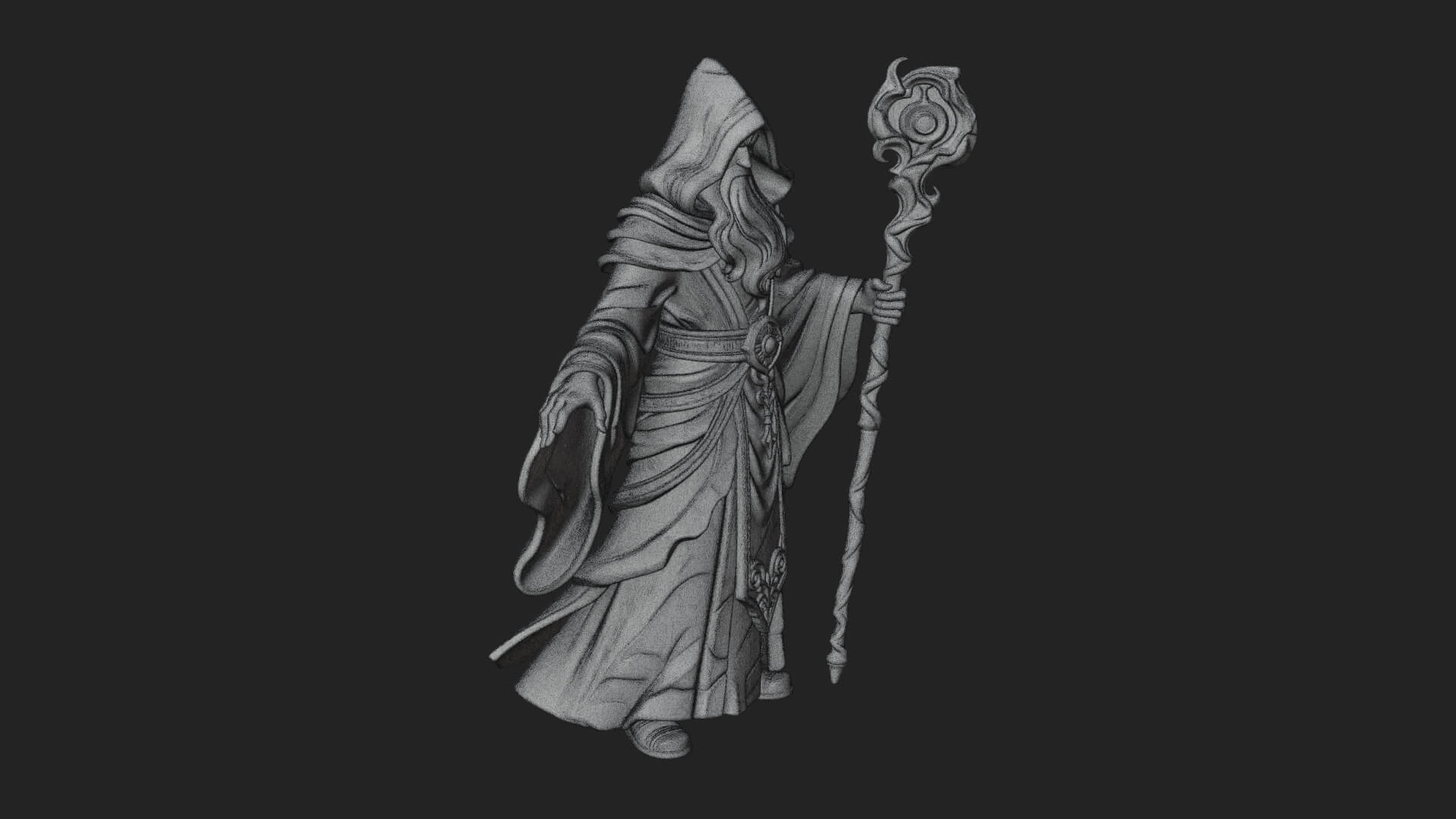 Hooded Wizard with Staff Statue Design 8 3D Print Model 3D Model